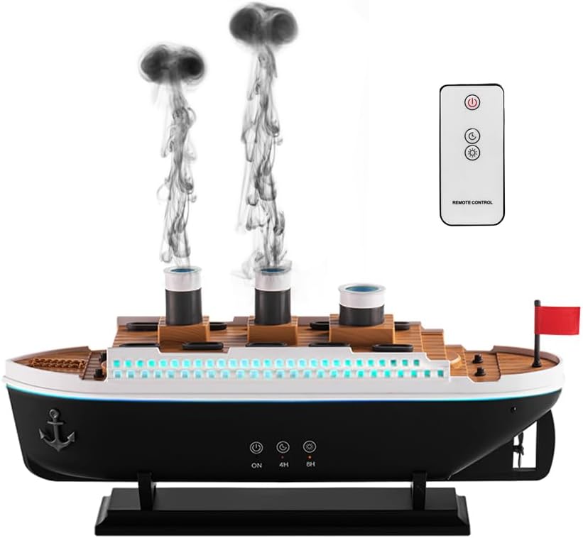 رطوبت‌ساز و رایحه‌پخش‌کننده طرح کشتی بخار ژله‌ای | افکت دود، نور LED، کنترل از راه دور