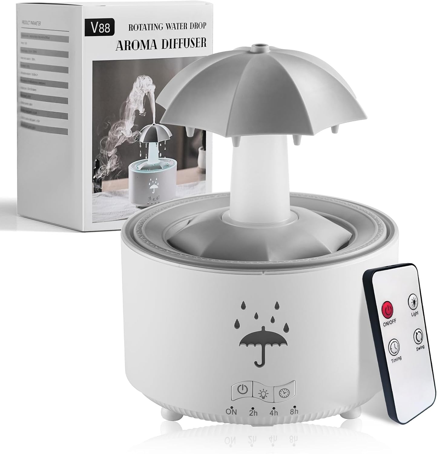رطوبت‌ساز و رایحه‌پخش‌کننده چتری با افکت قطرات باران، صدای باران، نور LED و کنترل از راه دور