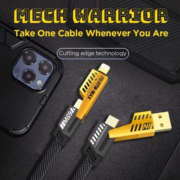 کابل شارژ و انتقال داده ۴ در ۱ مدل FlatFlex 65W با طراحی تخت و اتصالات مقاوم - تصویر 4