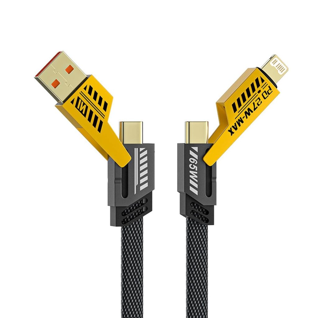 کابل شارژ و انتقال داده ۴ در ۱ مدل FlatFlex 65W با طراحی تخت و اتصالات مقاوم