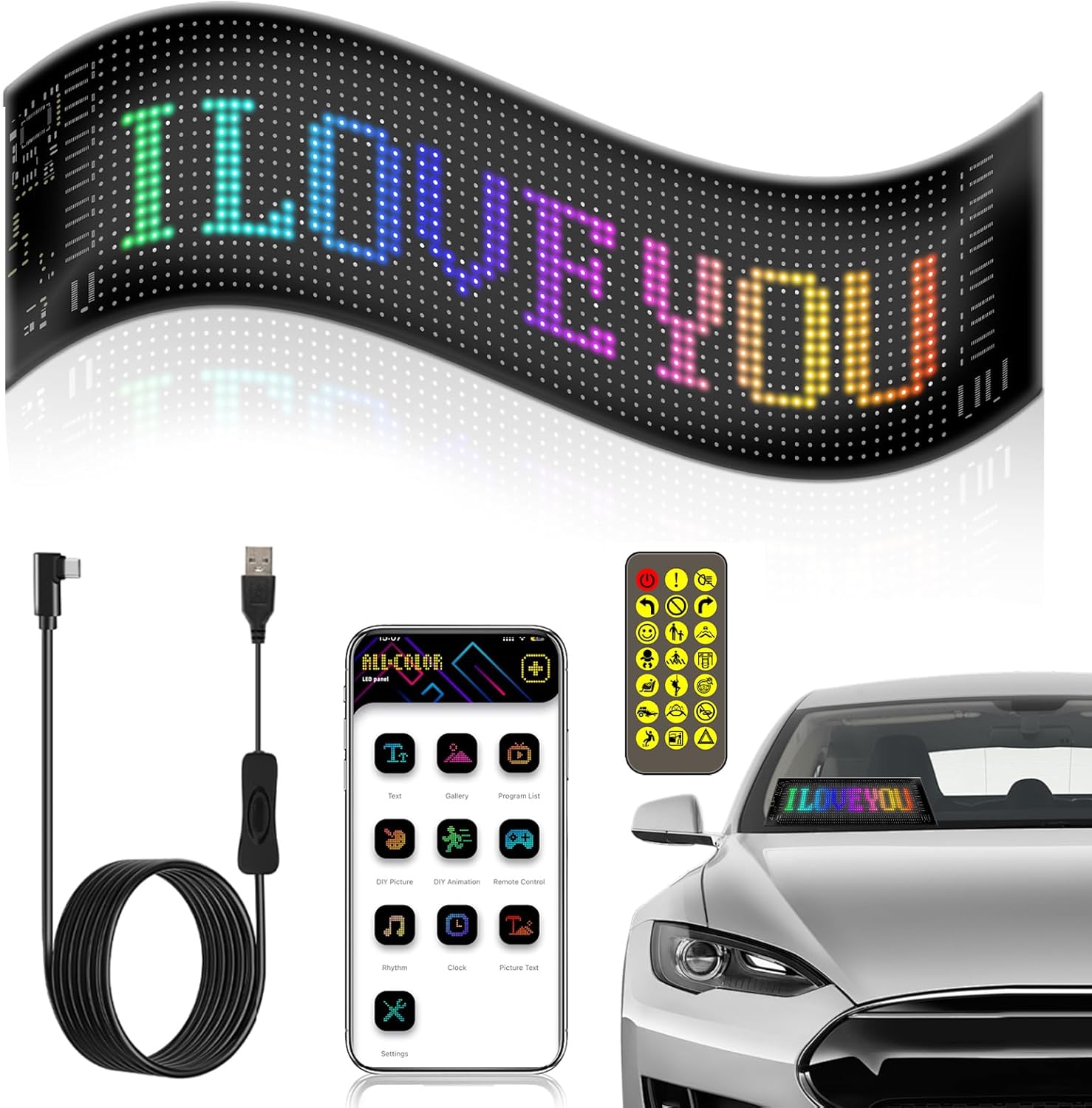 تابلوی LED هوشمند داخل خودرو با کنترل از راه دور و اپلیکیشن بلوتوث