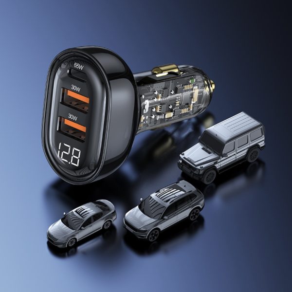 شارژر فندکی USAMS Icicle Series 125W – ۳ پورت (Type-C + 2×USB-A) با نمایشگر دیجیتال شفاف - تصویر 4