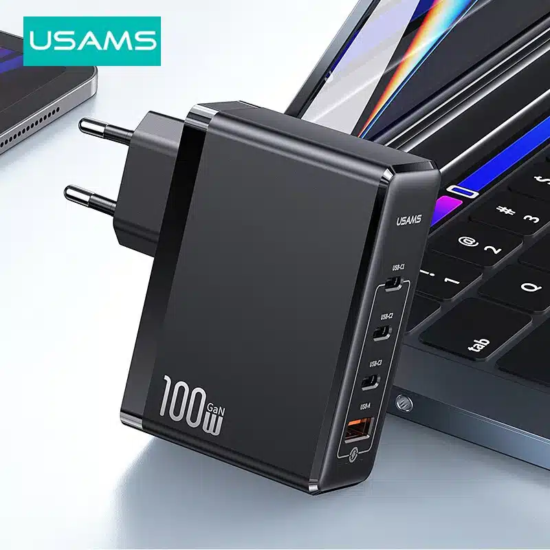 شارژر فوق سریع 100 وات USAMS – مناسب لپ‌تاپ و گوشی